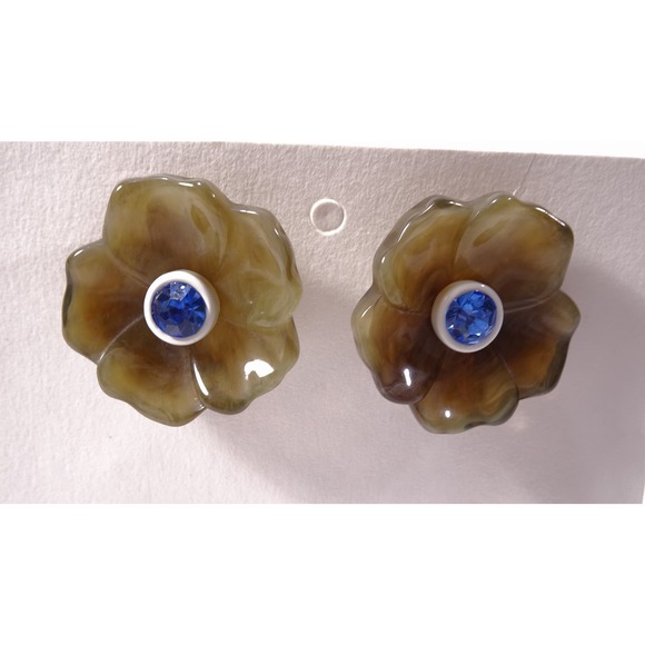 Banana Republic Women's Lucite RESIN FLOWER STUD EARRINGS NWT 48 Tortoise - Picture 11 of 12